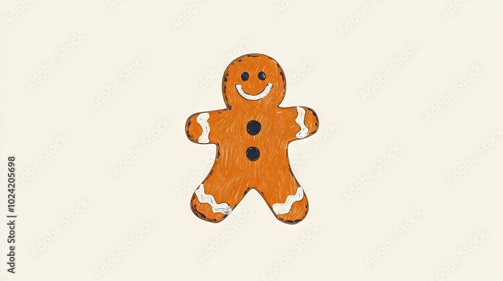 A cartoon gingerbread man with a smile on his face. The image is cheerful and lighthearted, with the gingerbread man being the main focus A cartoon gingerbread man with a smile on his face. The image is cheerful and lighthearted, with the gingerbread man being the main focus