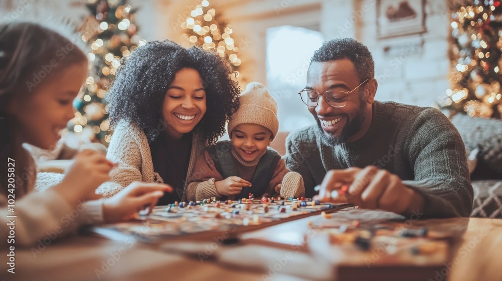 Fototapeta premium Multi-generational family celebrating Christmas at home, fun atmosphere.