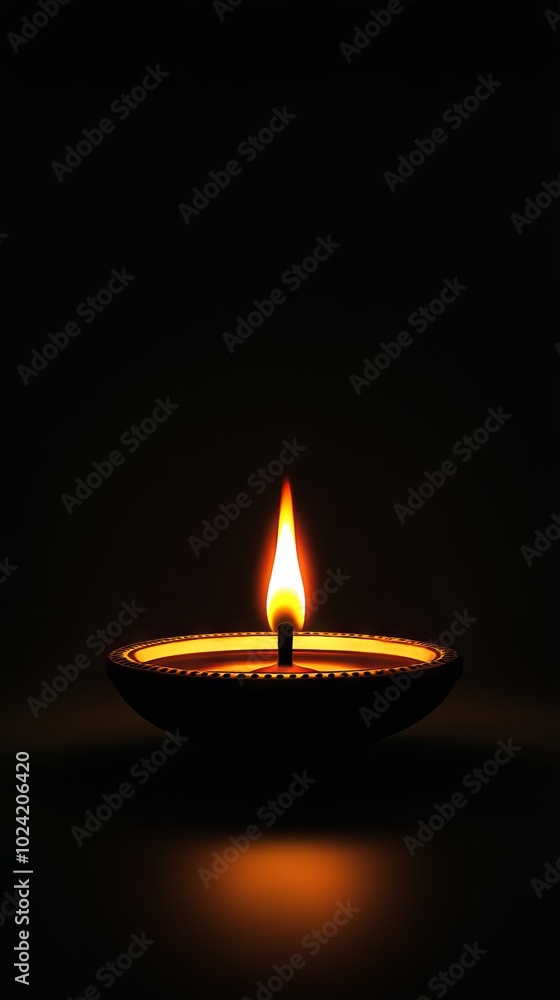 Silhouette of a diya with a soft, glowing flame against a dark background. Silhouette of a diya with a soft, glowing flame against a dark background.