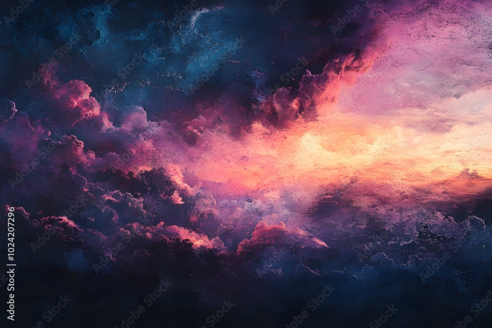 Fototapeta premium Abstract Painting of Swirling Clouds with Sunset Hues