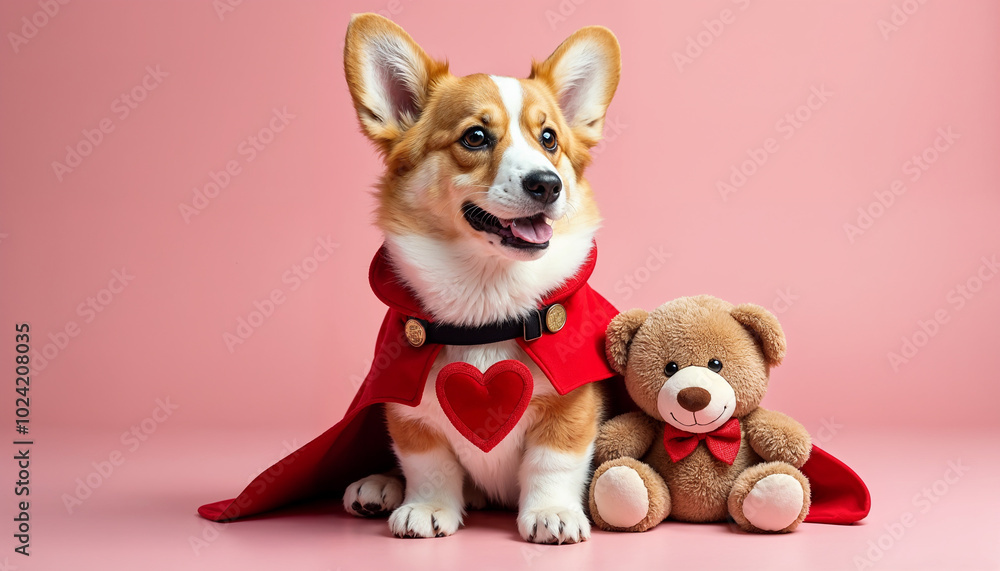 Corgi dog in a Valentine's Day costume Corgi dog in a Valentine's Day costume