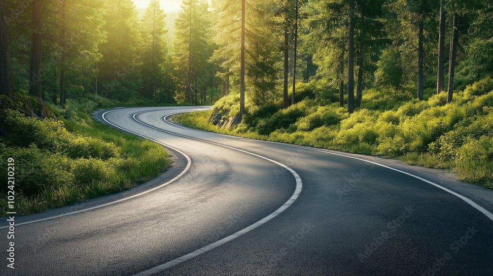 Fototapeta premium Winding Road Through Lush Green Forest