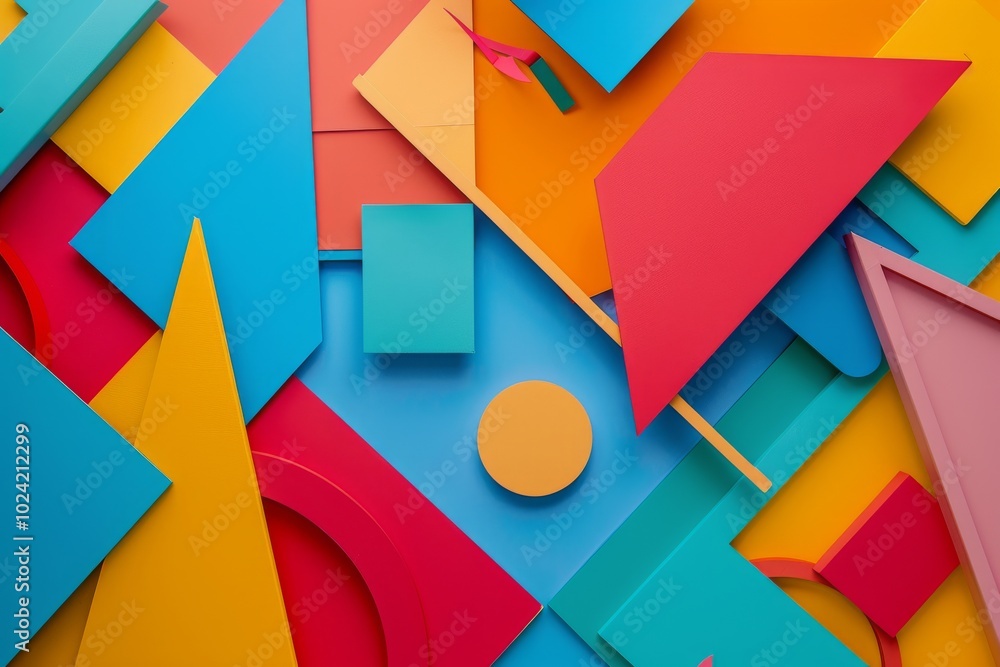 A colorful collage of shapes and squares. The colors are bright and vibrant A colorful collage of shapes and squares. The colors are bright and vibrant