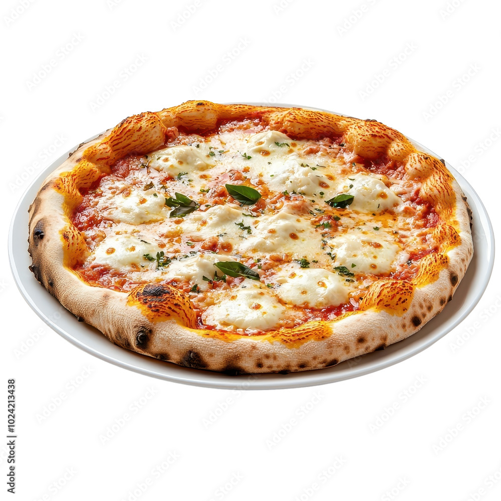 Pizza Quattro Formaggi on a plate, isolated on a white background, with bubbling cheese. PNG Pizza Quattro Formaggi on a plate, isolated on a white background, with bubbling cheese. PNG