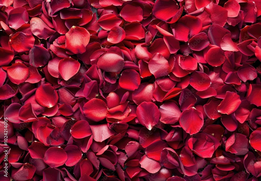 A pile of red rose petals, arranged in an intricate pattern, creating a vibrant and romantic background for Special Day or special events. A pile of red rose petals, arranged in an intricate pattern, creating a vibrant and romantic background for Special Day or special events.