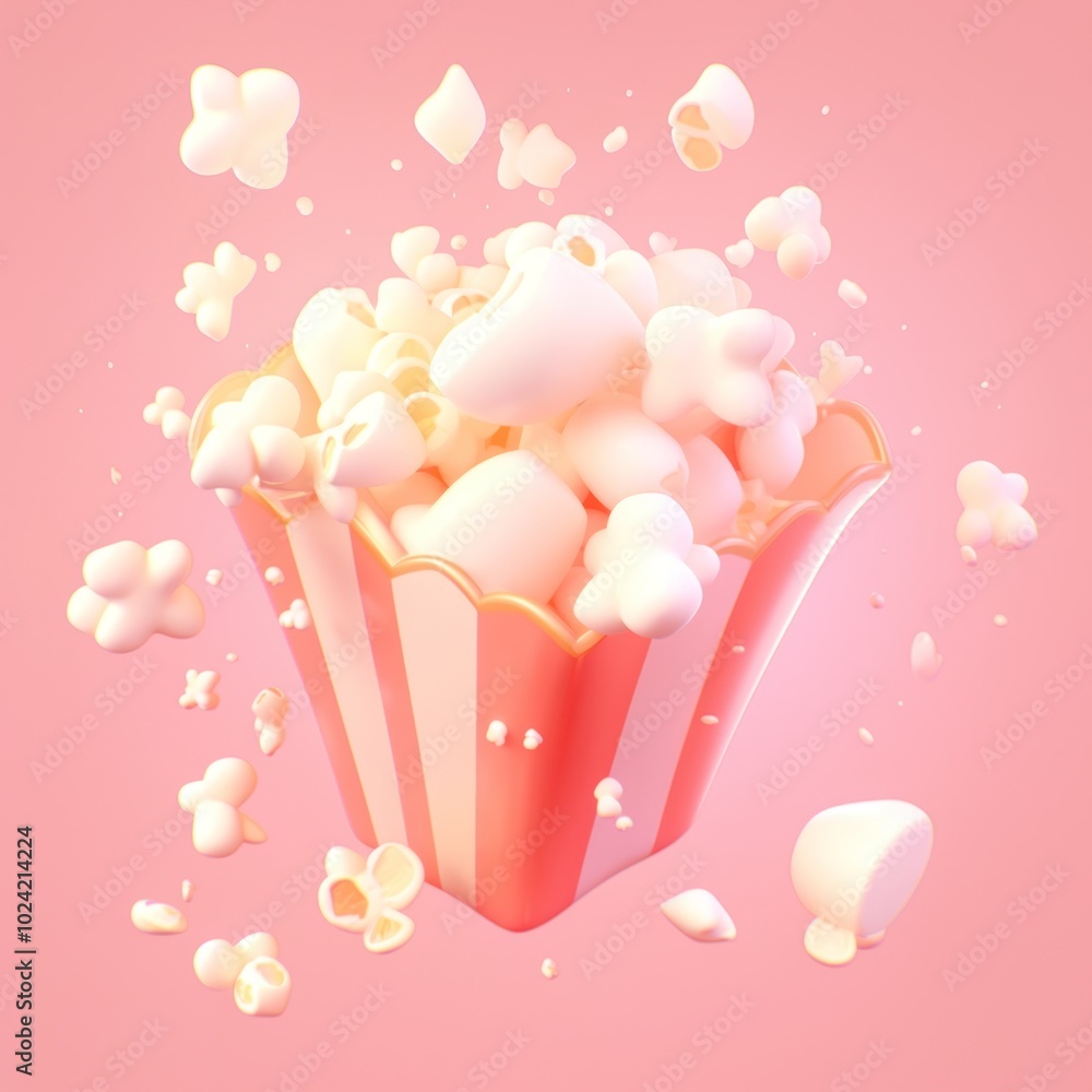 A Pink Striped Popcorn Bucket With Scattered Popcorn A Pink Striped Popcorn Bucket With Scattered Popcorn