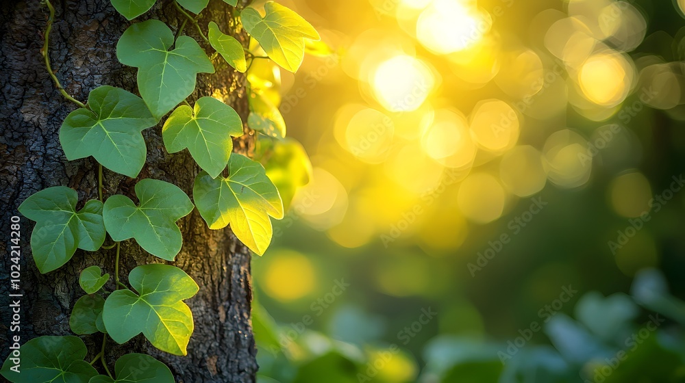 Obraz premium Green Vines Climbing Up a Tree Trunk in Soft Light