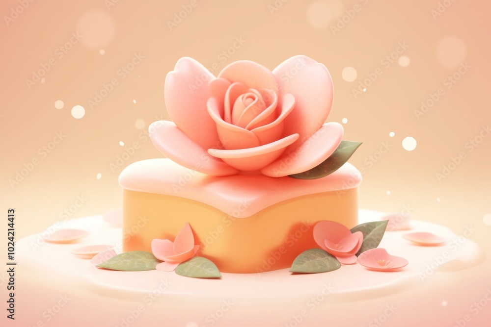 A Pink Rose on a Heart-Shaped Cake A Pink Rose on a Heart-Shaped Cake