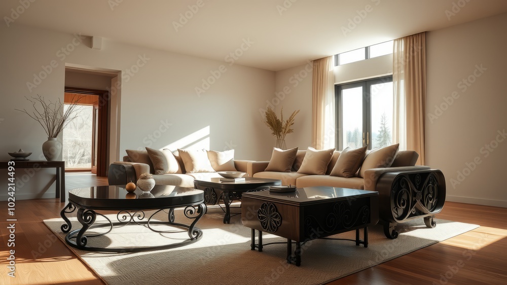 Fototapeta premium Minimalist Living Room Interior Design in Tilt-Shift Photography Style for Modern Homes
