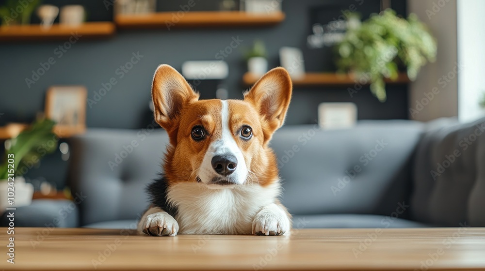 Stylish Scandinavian Interior with a Cute Dog Stylish Scandinavian Interior with a Cute Dog