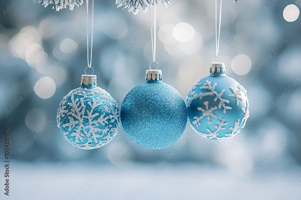 Beautiful blue Christmas ornaments hanging on a tree. Perfect for festive decorations. Capture the holiday spirit and joy. A delightful winter atmosphere. Generative AI Beautiful blue Christmas ornaments hanging on a tree. Perfect for festive decorations. Capture the holiday spirit and joy. A delightful winter atmosphere. Generative AI