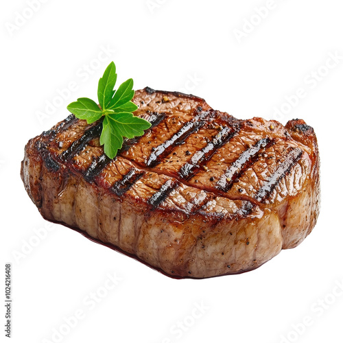 Striploin steak isolated on a white background, showcasing its tender texture and delicious grill marks. PNG