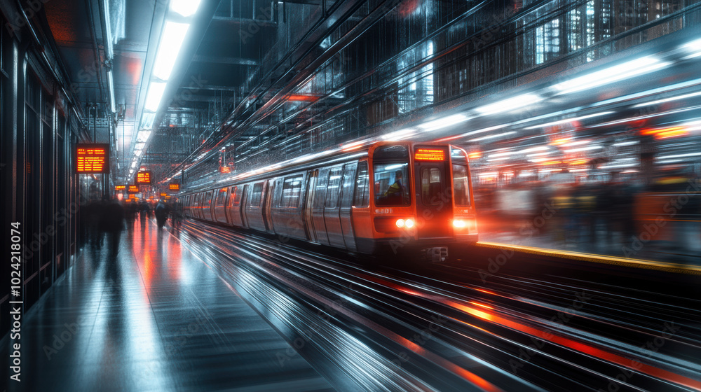 busy subway station at rush hour, filled with movement and energy as commuters navigate platform. train rushes by, creating dynamic scene of urban life busy subway station at rush hour, filled with movement and energy as commuters navigate platform. train rushes by, creating dynamic scene of urban life