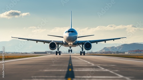 Modern Plane Landing on a Runway Under Clear Sky