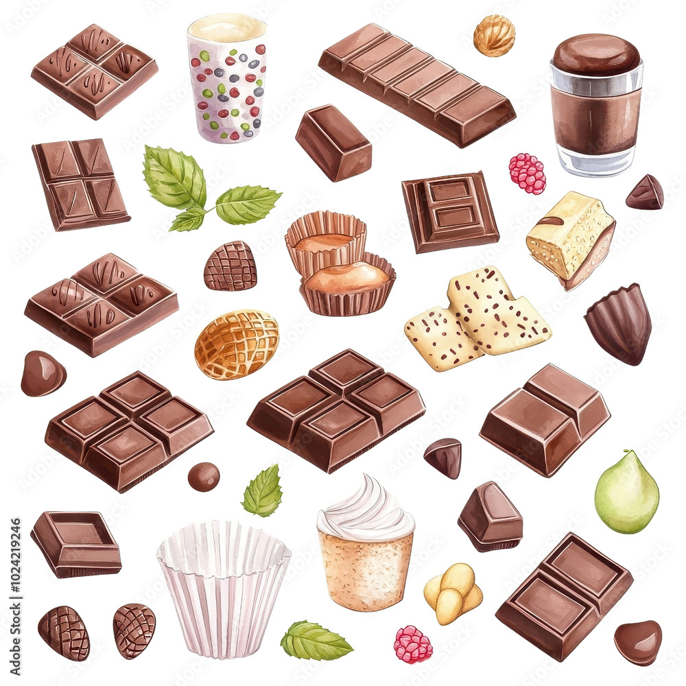 Watercolor seamless pattern of chocolate, isolated on a white background, artistic and visually appealing. PNG Watercolor seamless pattern of chocolate, isolated on a white background, artistic and visually appealing. PNG