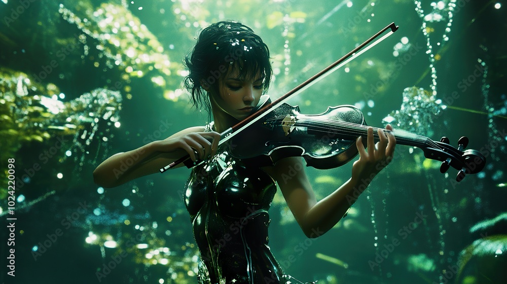 Fototapeta premium Enchanted Violinist in a Lush Forest