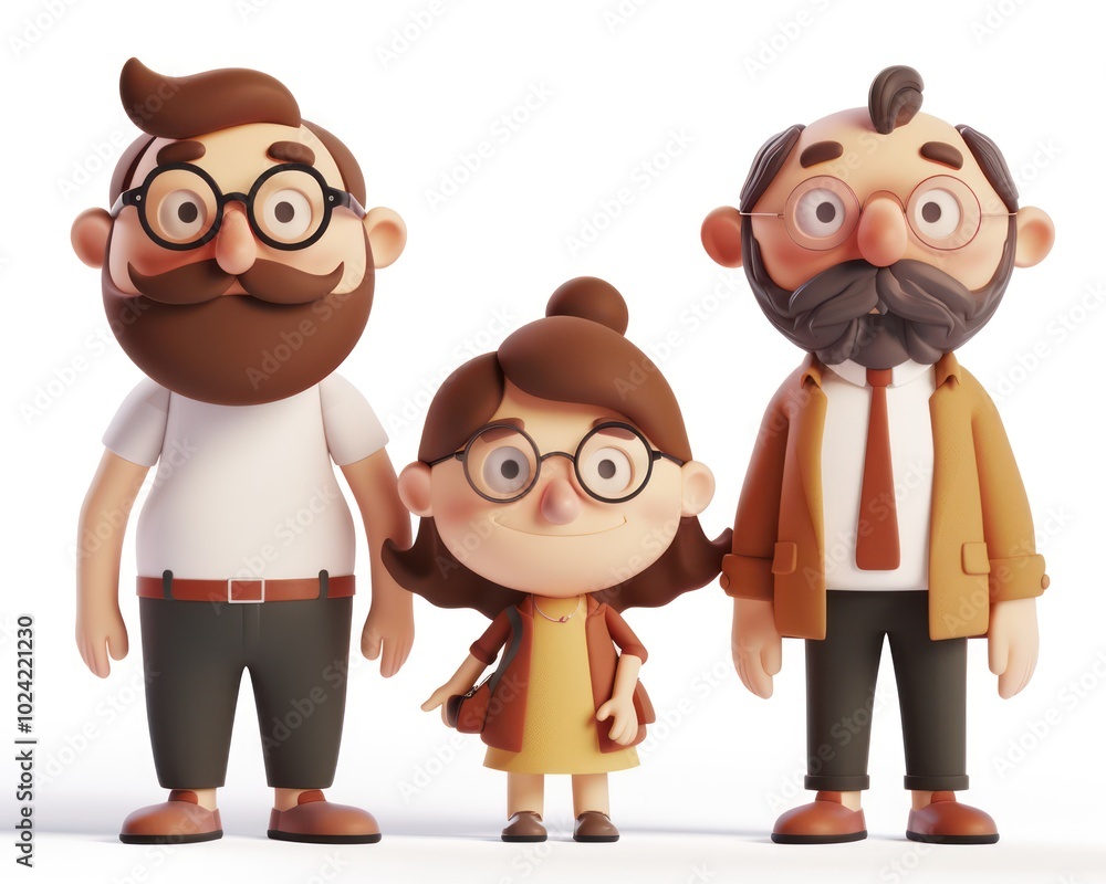 3D Cartoon Family of Three Standing Together 3D Cartoon Family of Three Standing Together