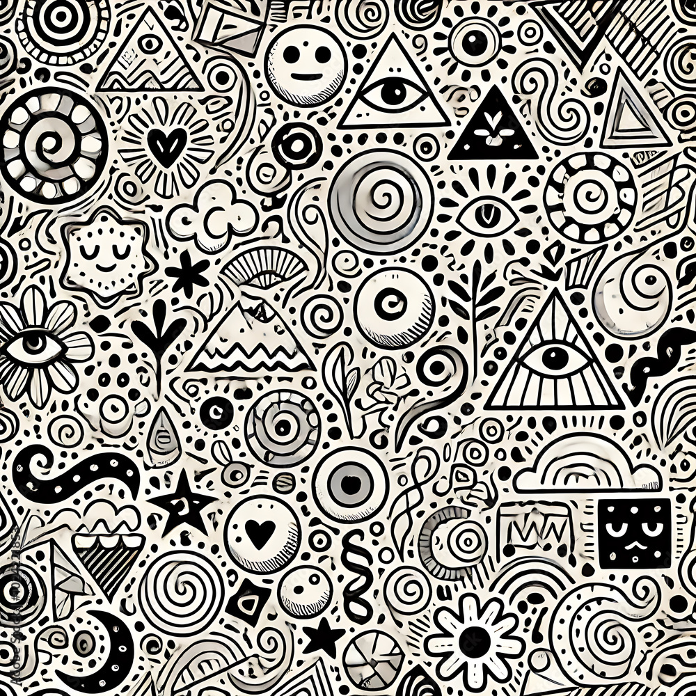 Quirky Hand-Drawn Doodle Pattern, Generative Ai Quirky Hand-Drawn Doodle Pattern, Generative Ai