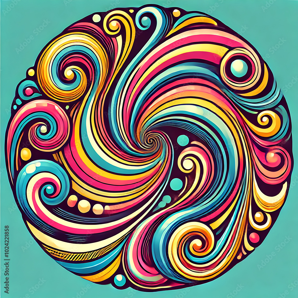 Retro 70s Psychedelic Swirl Pattern, Generative Ai Retro 70s Psychedelic Swirl Pattern, Generative Ai