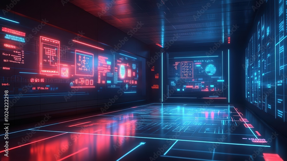 Futuristic digital interface room Futuristic digital interface room