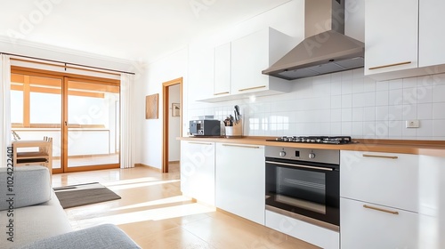 Modern kitchen interior with sleek design and natural light.