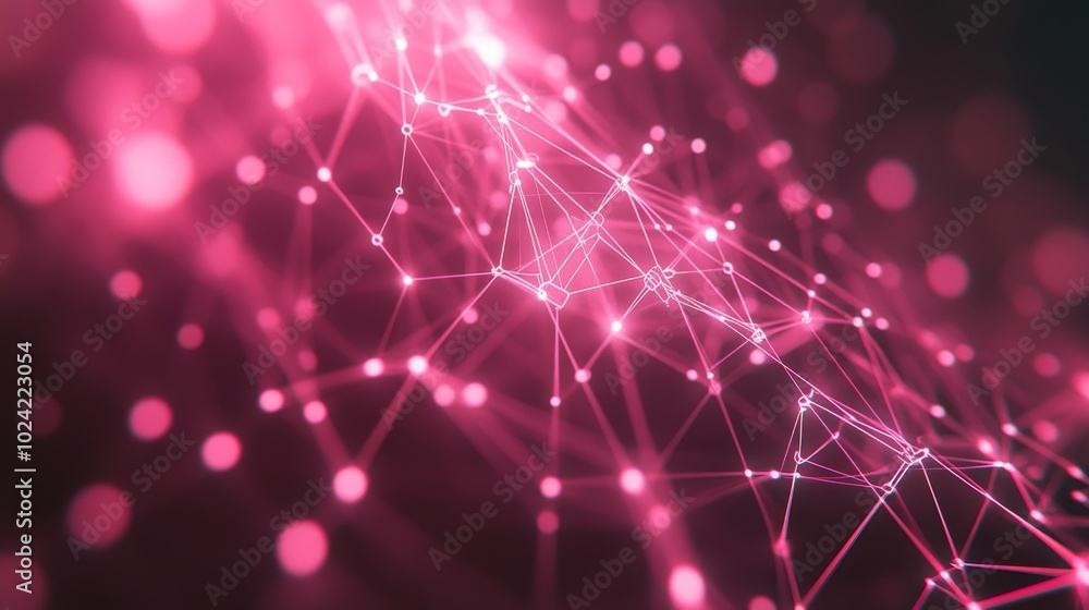 This vibrant visual showcases an intricate network of glowing connections in shades of pink against a dark background, symbolizing digital interaction and technology's evolution This vibrant visual showcases an intricate network of glowing connections in shades of pink against a dark background, symbolizing digital interaction and technology's evolution