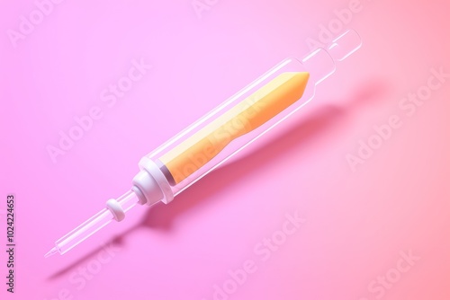 A Glass Syringe Filled with a Yellow Liquid on a Pink Background