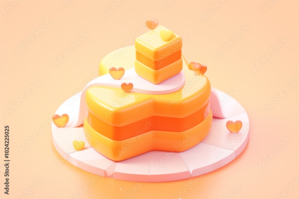 3D Render of a Stacked Heart-Shaped Cake Decorated with Hearts 3D Render of a Stacked Heart-Shaped Cake Decorated with Hearts