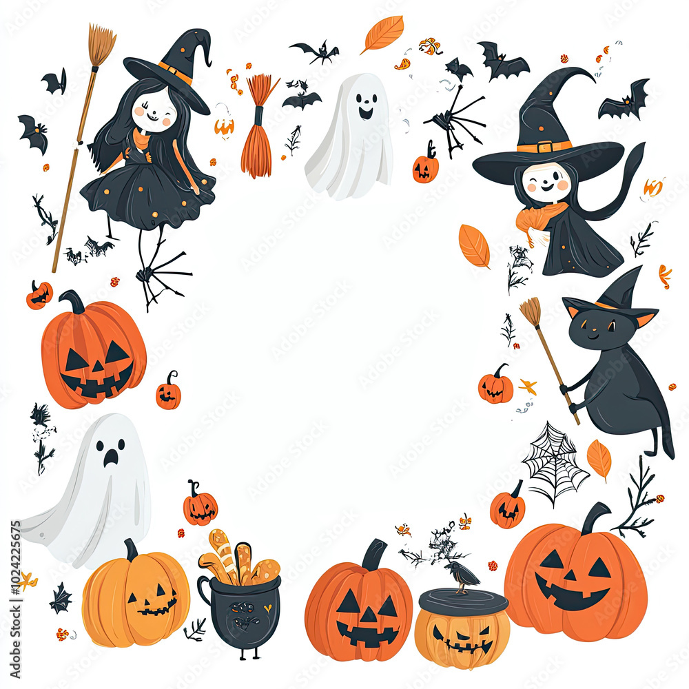 Halloween seamless pattern, simple line drawings of pumpkins various icons on a white background Halloween seamless pattern, simple line drawings of pumpkins various icons on a white background