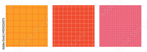 Trendy checkered background set. Straight dashed line grid 