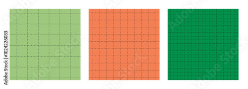 Trendy checkered background set. Straight dashed line grid 