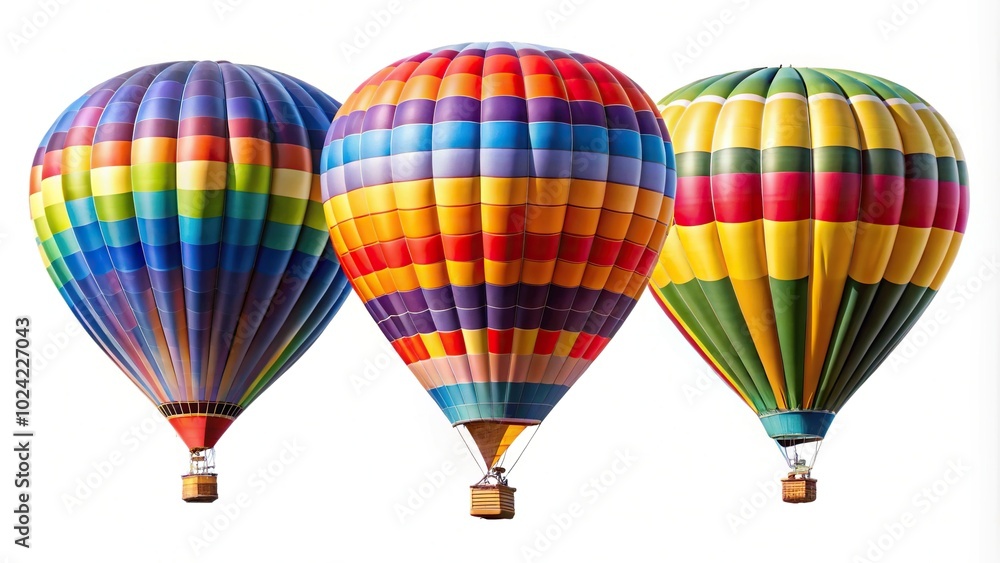 Fototapeta premium Triple hot air balloons isolated on white background minimalist