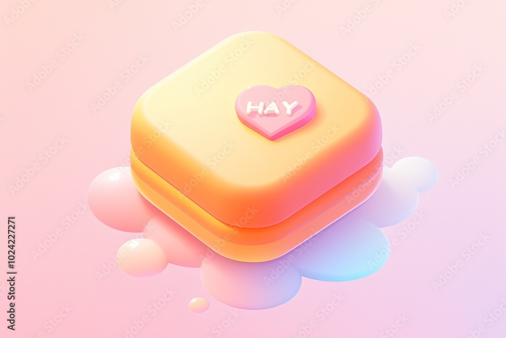 3D Render of a Yellow and Pink Heart on a Pastel Background 3D Render of a Yellow and Pink Heart on a Pastel Background