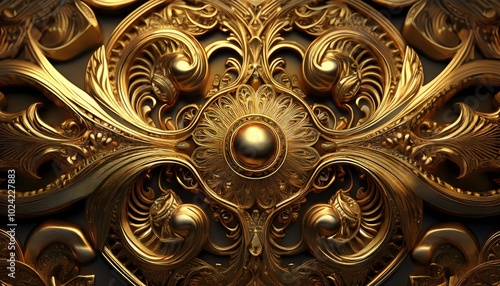 Close-up of intricate gold patterns on antique jewelry. Gold pattern. Antique luxury.