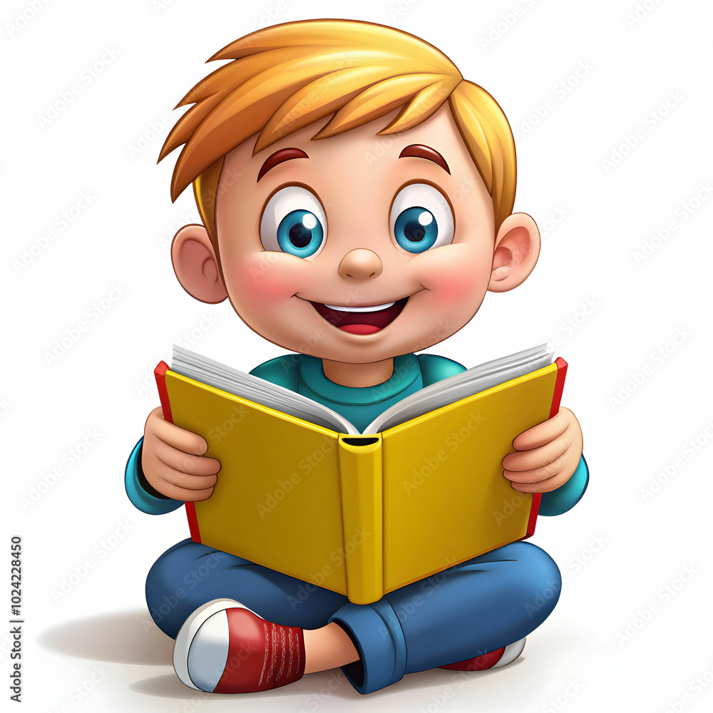 cartoon read book image on white background cartoon read book image on white background