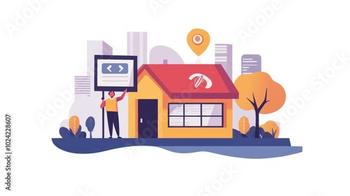 Local SEO and digital marketing vector illustration, highlighting techniques for improving small business search rankings