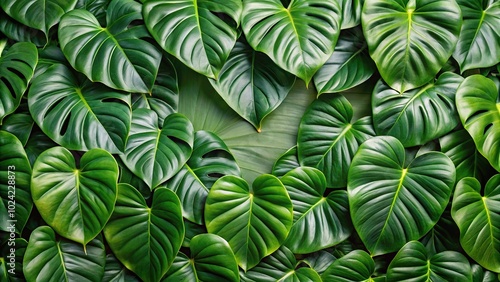 Tropical green heart shape leaves of philodendron plants for background use