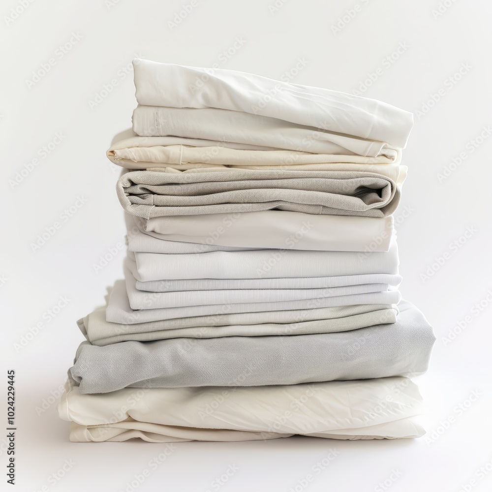 stack of neatly folded white and grey clothes stack of neatly folded white and grey clothes