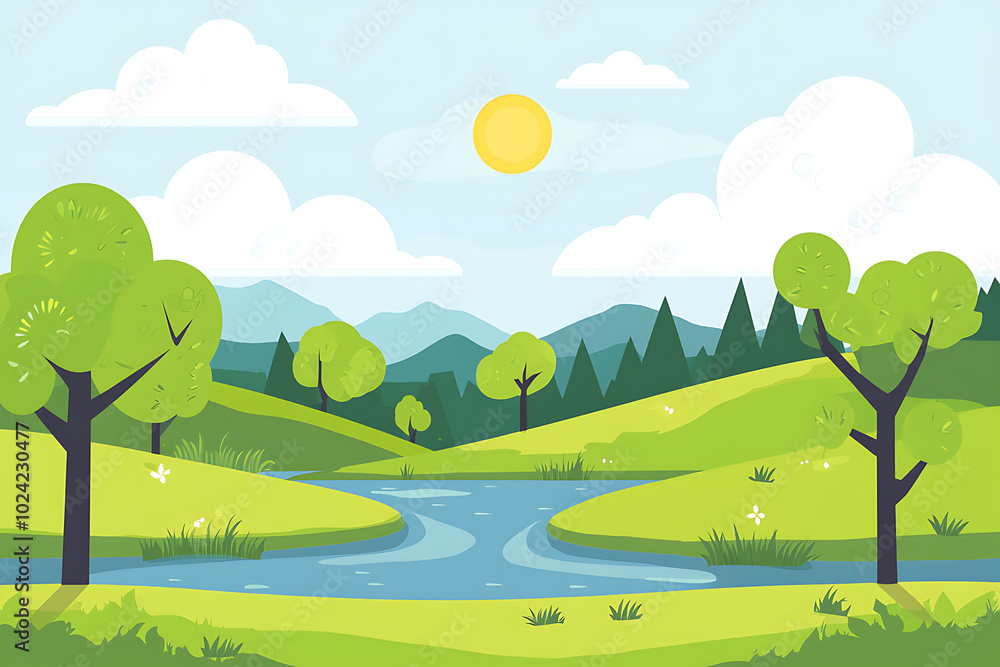 Fototapeta premium Background scene with river and grass nature serenity concept. 