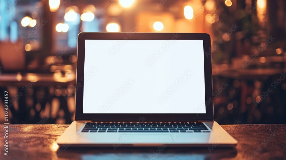 a workspace with a laptop with an empty blank screen - technology mockup of a computer a workspace with a laptop with an empty blank screen - technology mockup of a computer