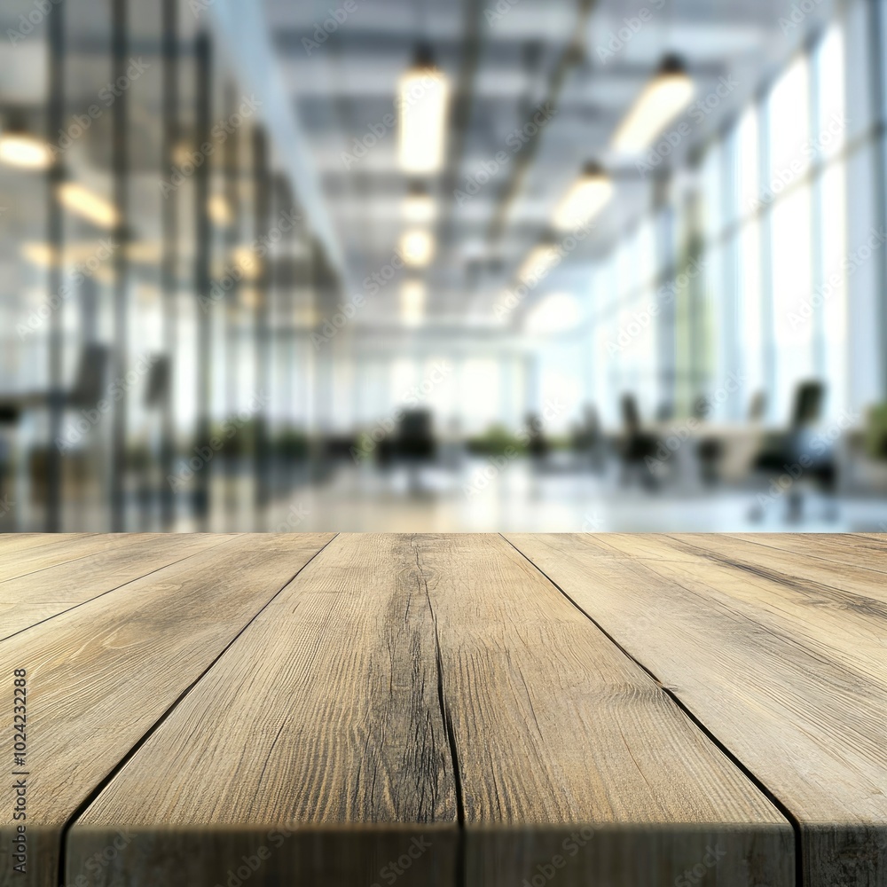 Wooden Tabletop with Blurred Office Background Wooden Tabletop with Blurred Office Background