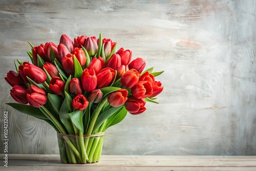 Tulip bouquet with red blossoms and heart shape