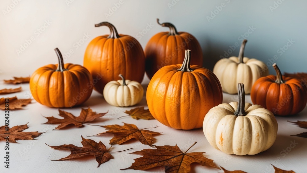 Autumn Background with Pumpkins and Leaves. Autumn Background with Pumpkins and Leaves.