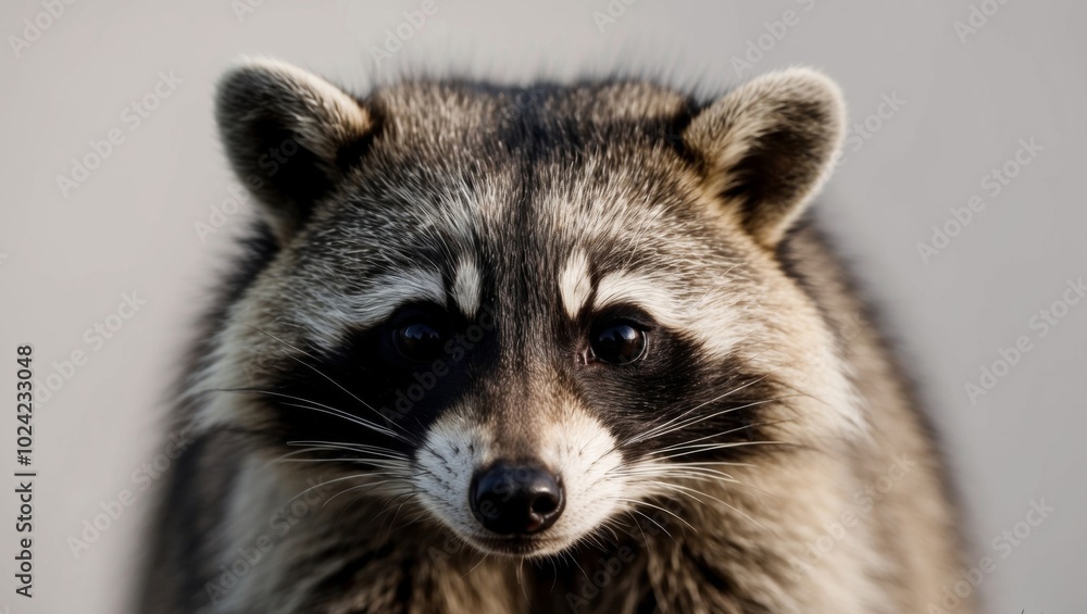 A tight shot of a raccoon's face exhibiting a blurred expression. A tight shot of a raccoon's face exhibiting a blurred expression.