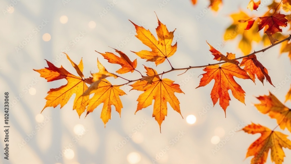 Autumn Leaves on a Branch in the Sunlight. Autumn Leaves on a Branch in the Sunlight.