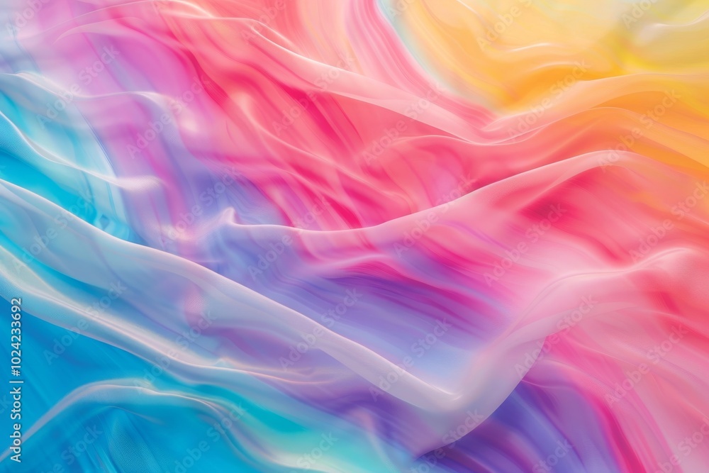 Fototapeta premium A colorful, flowing piece of fabric with a rainbow pattern