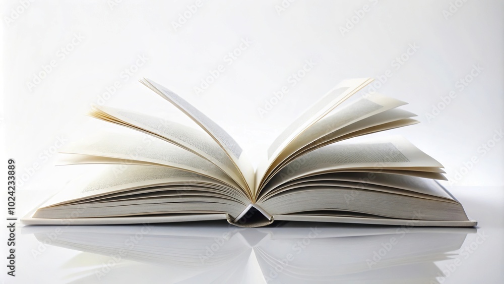 Ultra detailed photograph of a single white opened book isolated on white background Extreme Close-Up Ultra detailed photograph of a single white opened book isolated on white background Extreme Close-Up