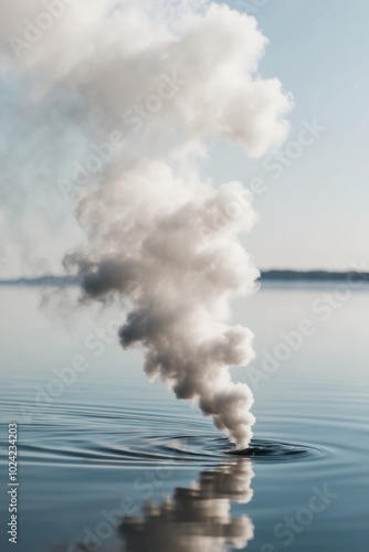 A cloud of white smoke floating in the water. photo