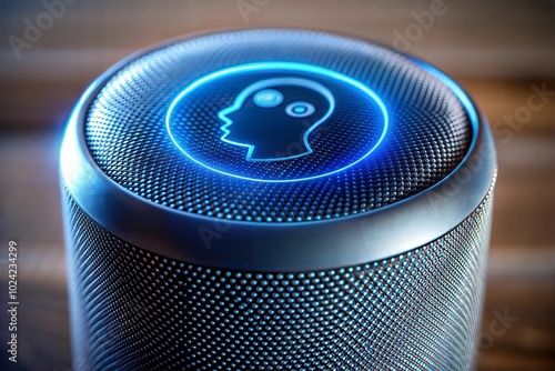 Smart speaker with glowing head icon voice assistant and artificial intelligence