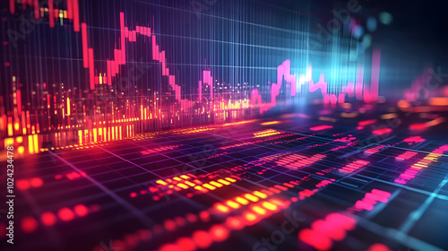 dynamic digital backdrop representing stock market trends with upward and downward arrows intricate financial charts and indicators set against a sleek modern design